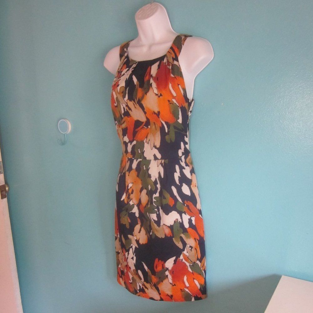 212 Collection Womens Dress Size 6 Orange and Navy Floral Rear Zip 34 -28 -38